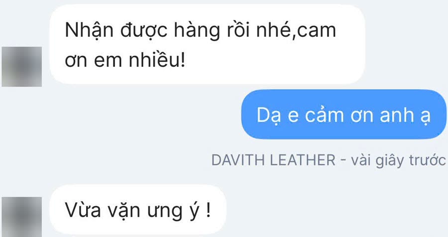 Phản hồi thật của khách DAVITH: Nhận được hàng rồi nhé, cam ơn em nhiều! Vừa vặn ưng ý!